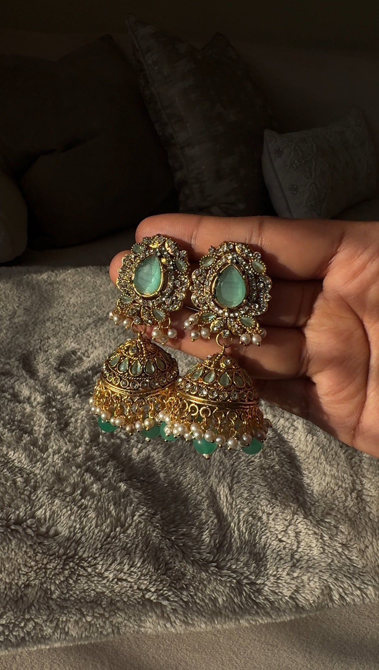 Mint Crystal Jhumka