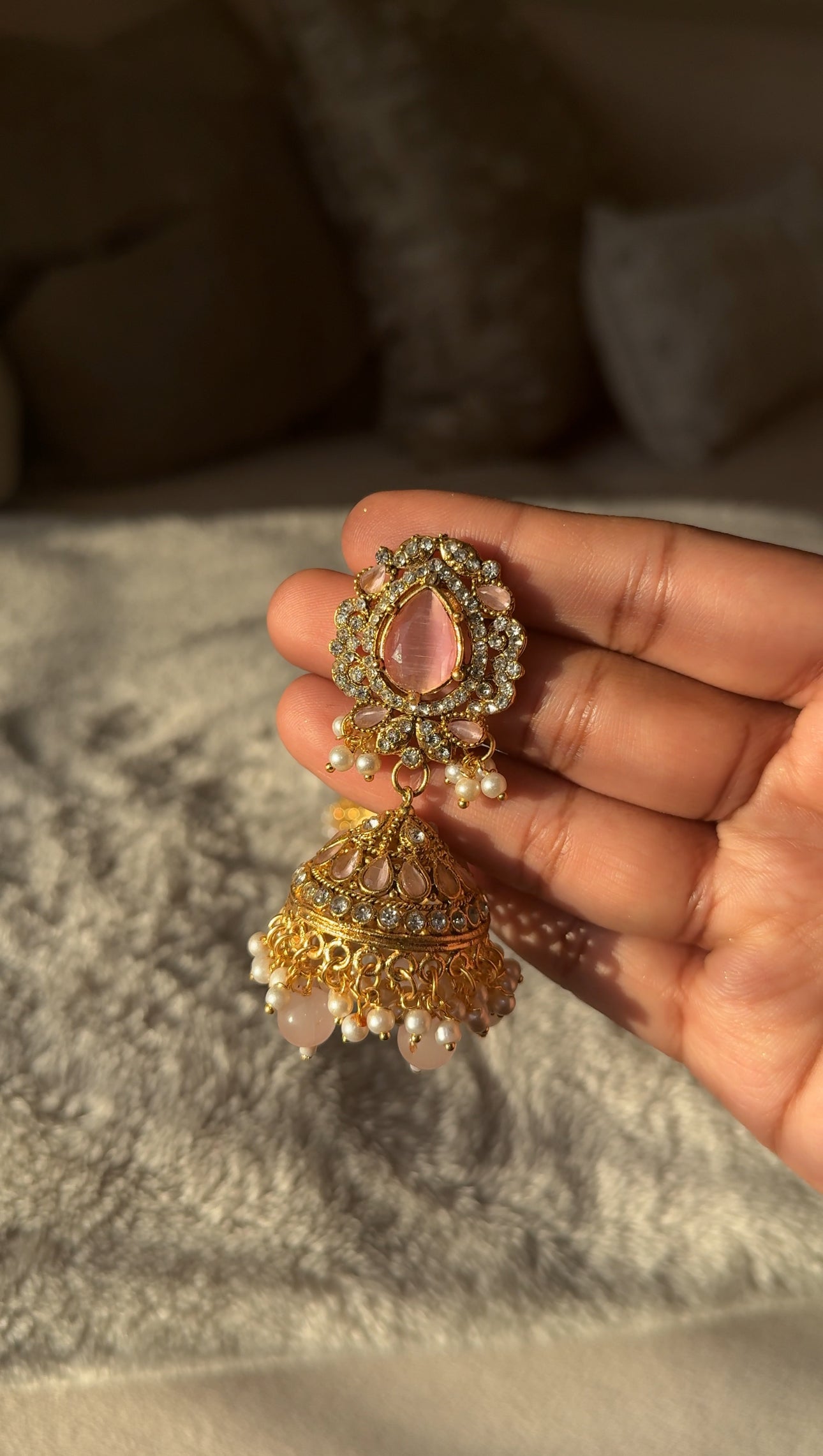 Pink Crystal Jhumka