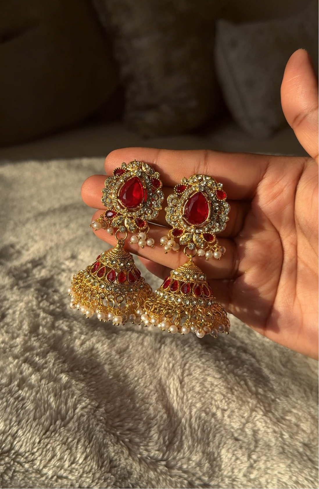 Red Crystal Jhumka