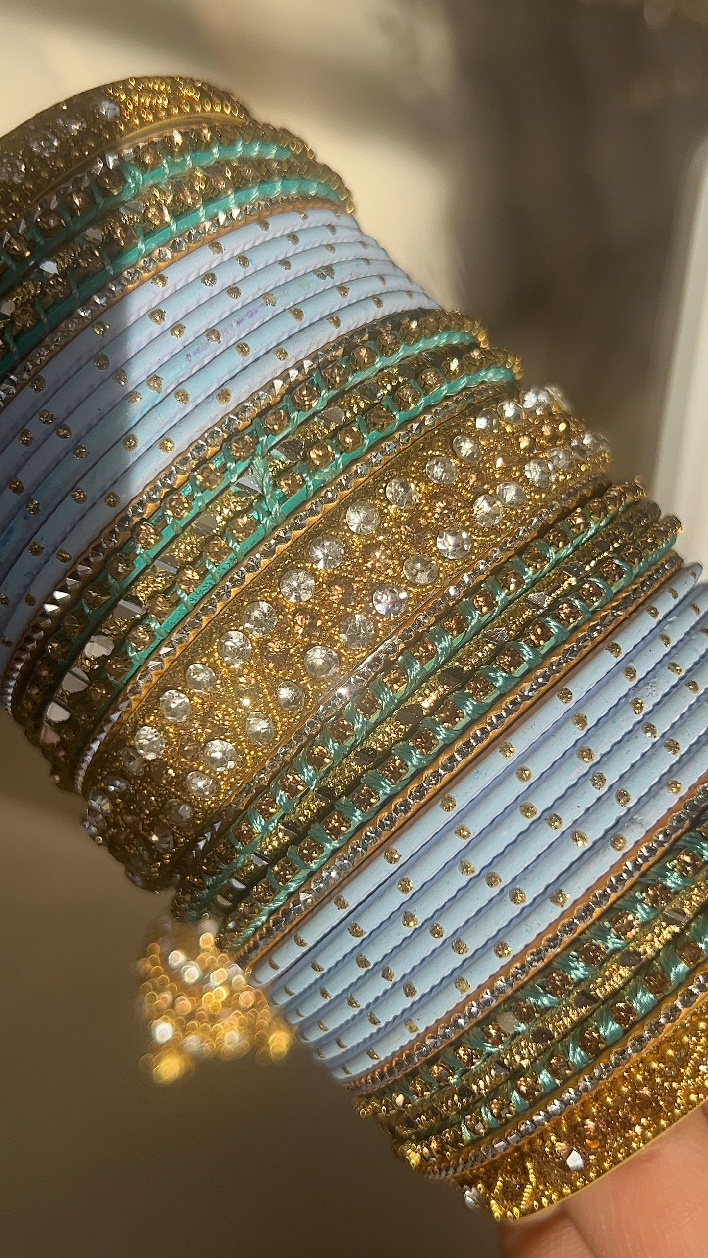 Mint and White Bangle Set with Jhumka