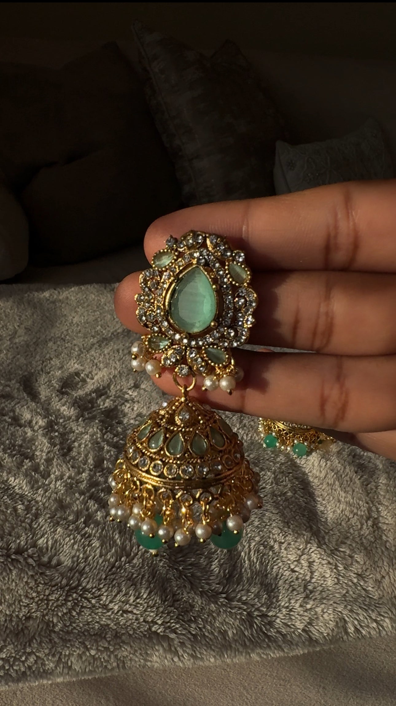 Mint Crystal Jhumka