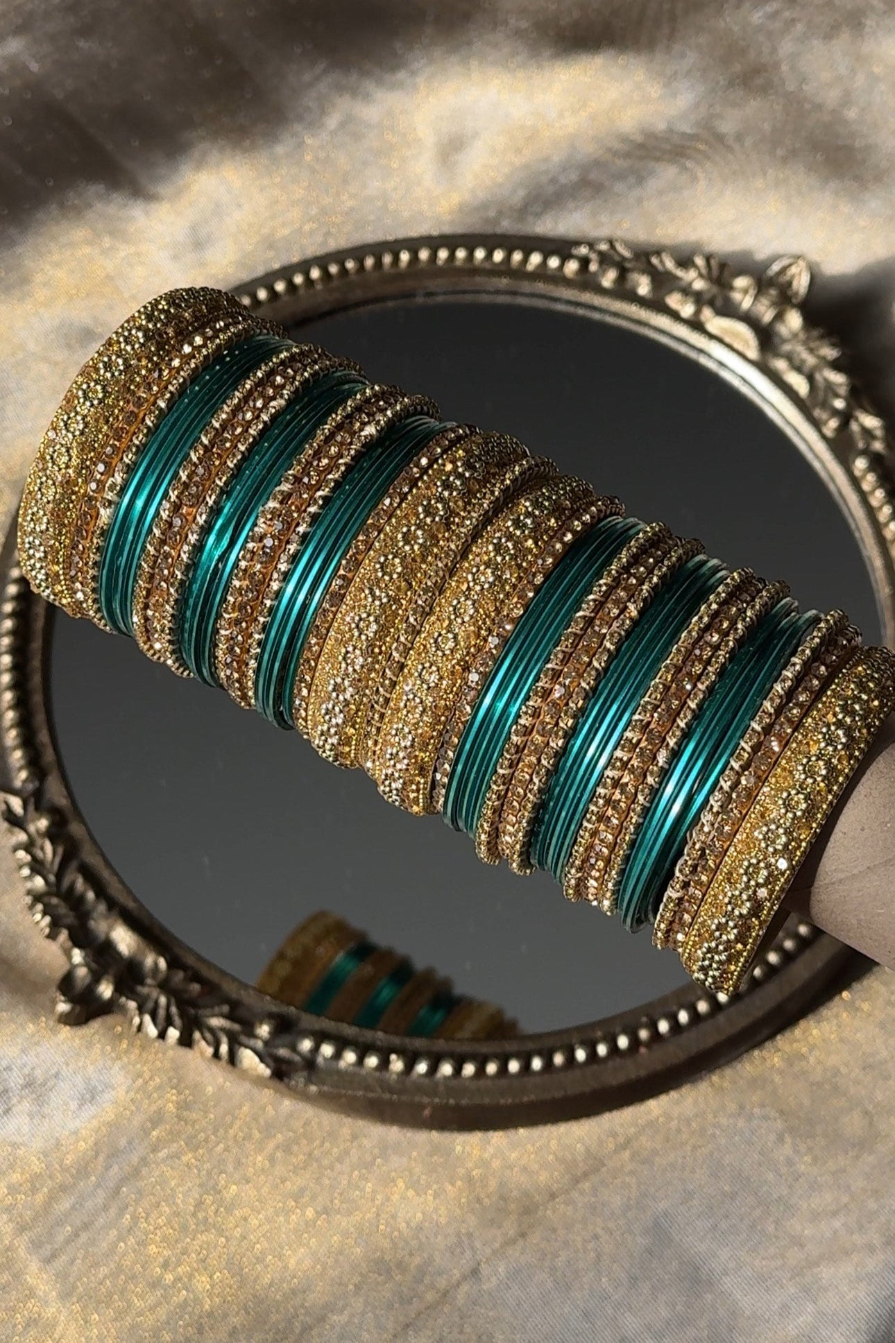 Luxury Teal and Gold Bangle Set