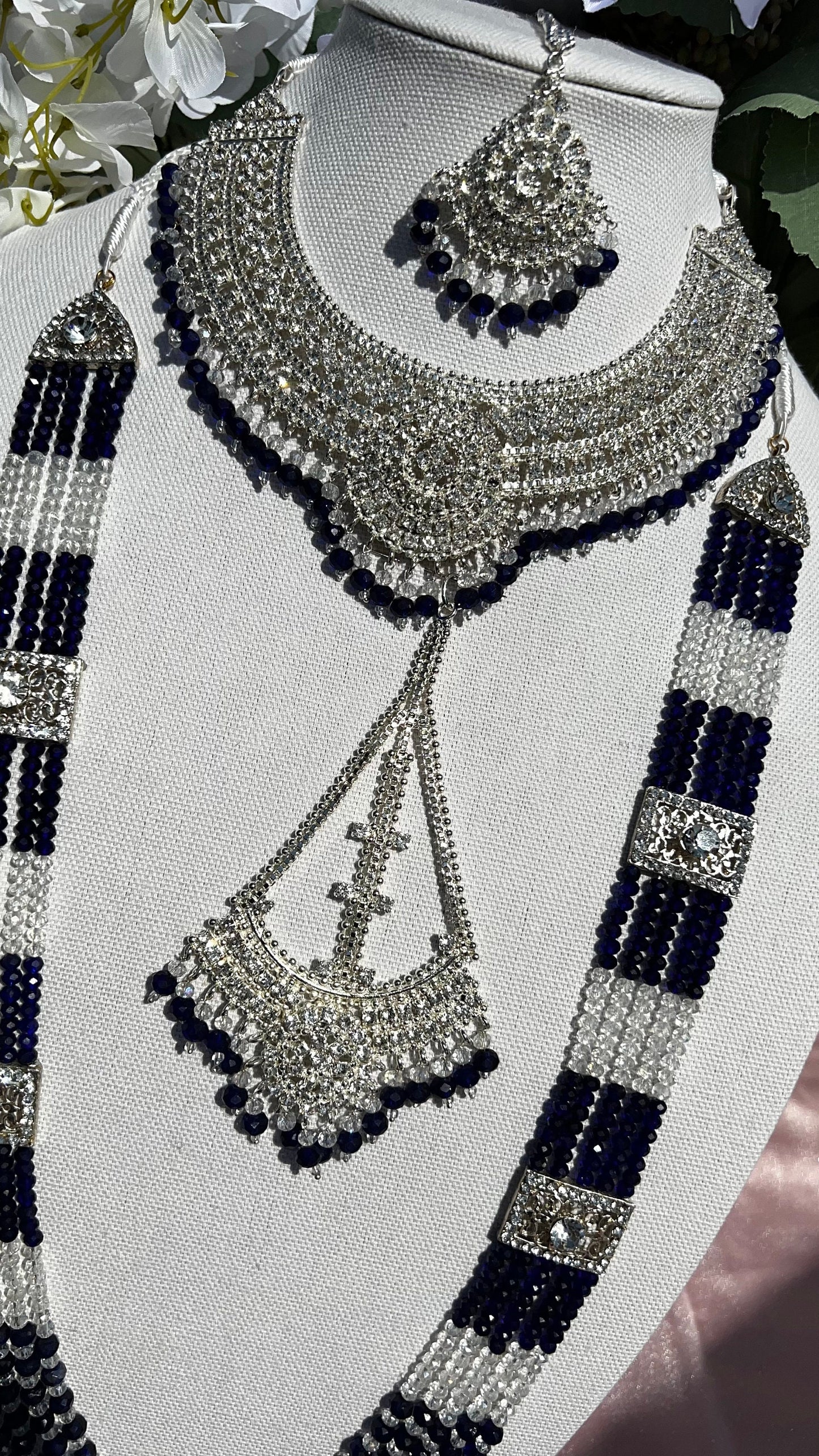 White/Silver and Navy Blue Bridal Set