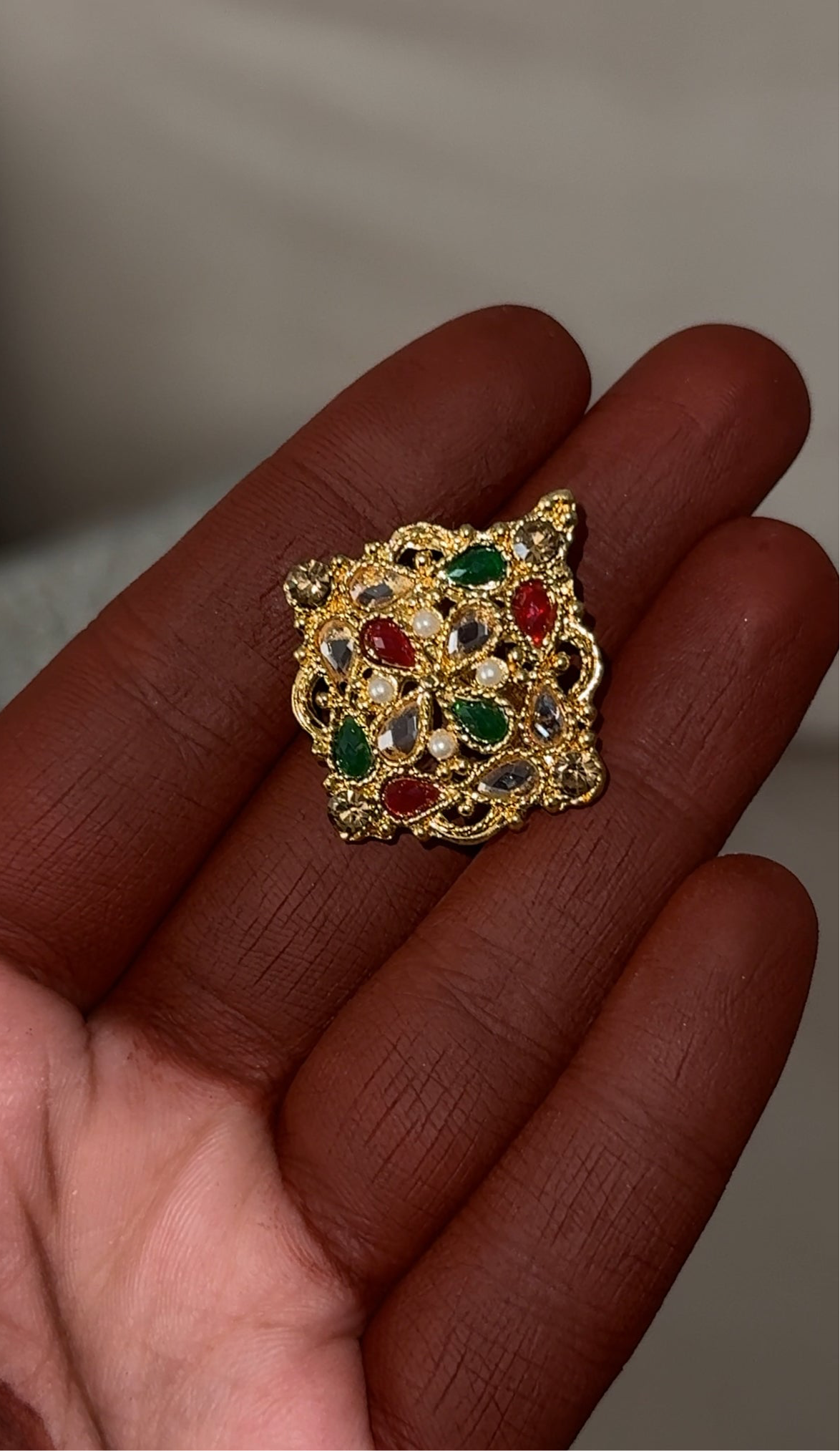 Red and Green Kundaan Ring