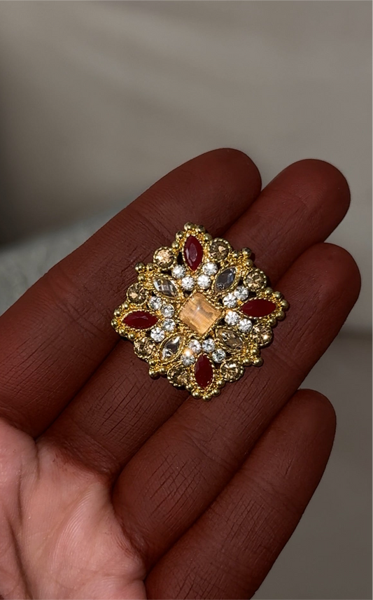 Square Kundaan Ring w/ Red Stones