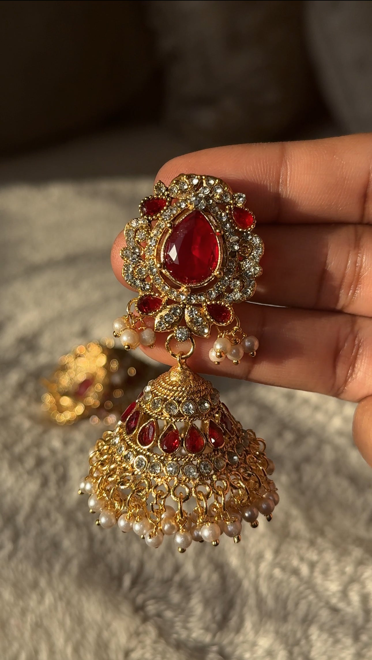Red Crystal Jhumka