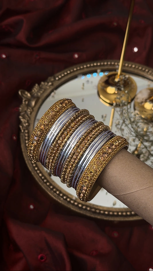 Luxury White and Gold Bangle Set
