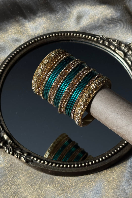 Luxury Teal and Gold Bangle Set