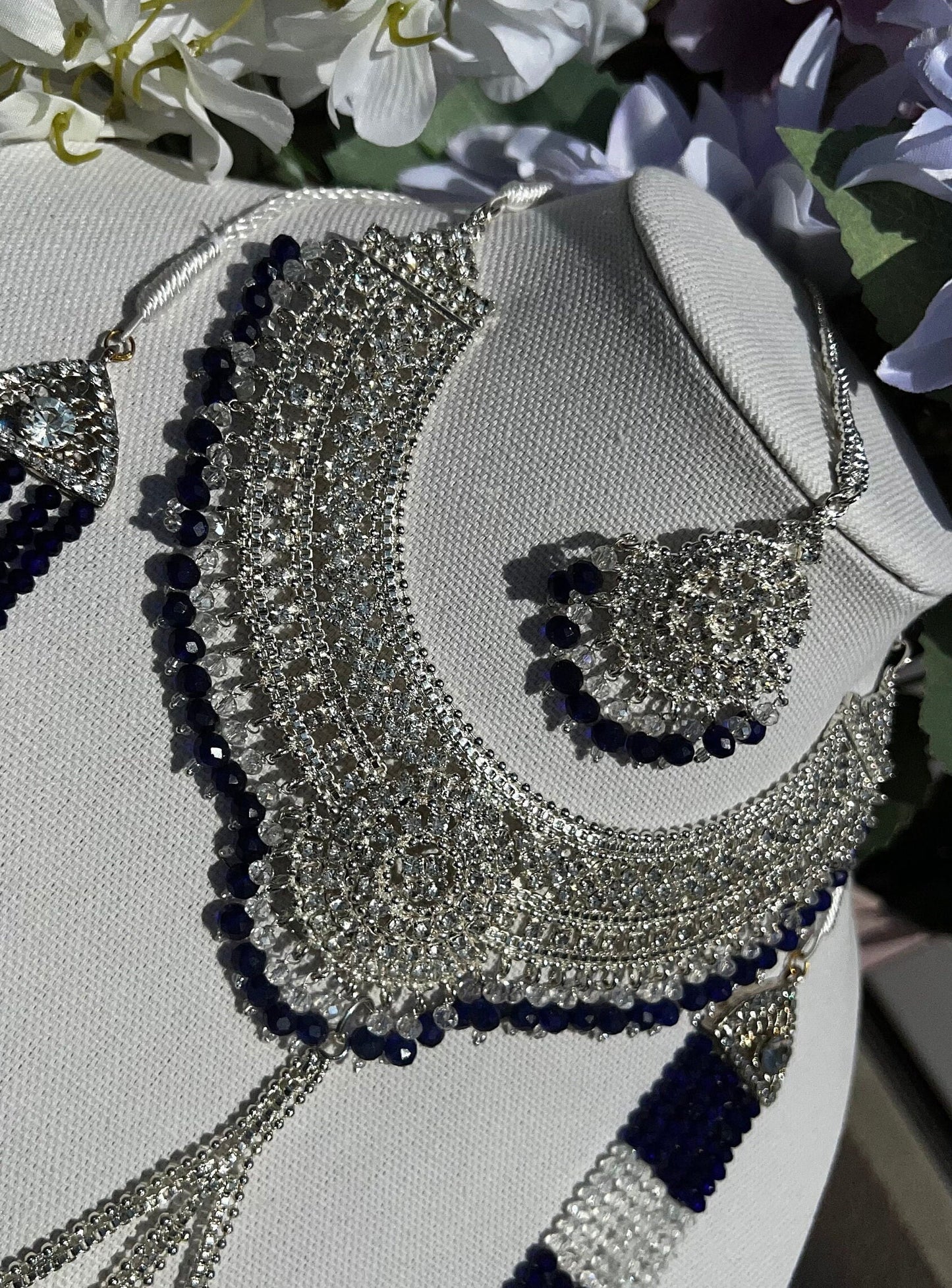 White/Silver and Navy Blue Bridal Set