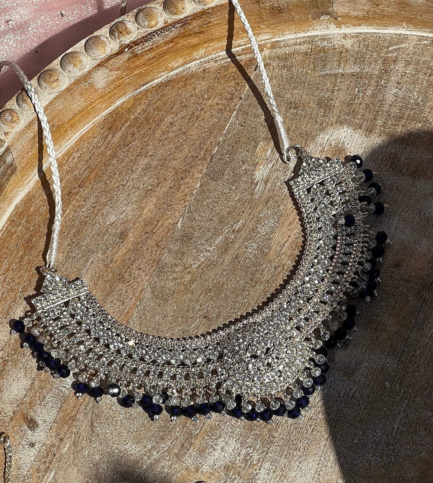 White/Silver and Navy Blue Bridal Set