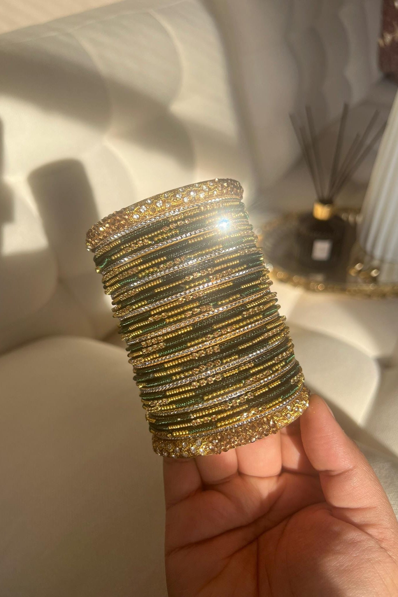 Zari Dark Green Bangle Set